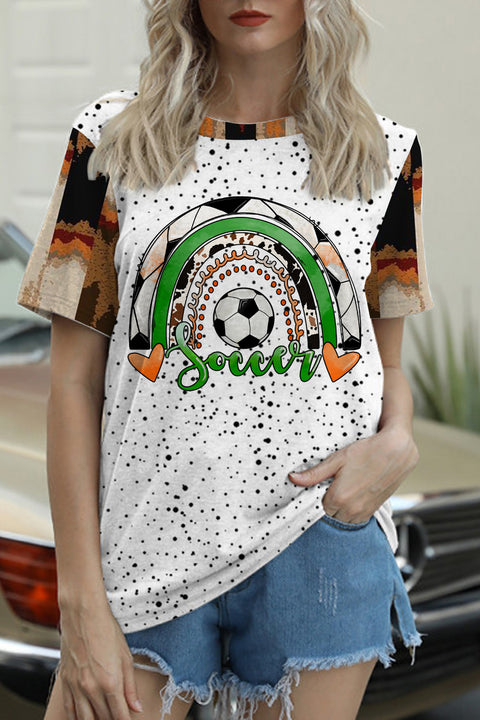 Western Vintage Soccer Polka Aztec Round Neck Short Sleeve T-shirt