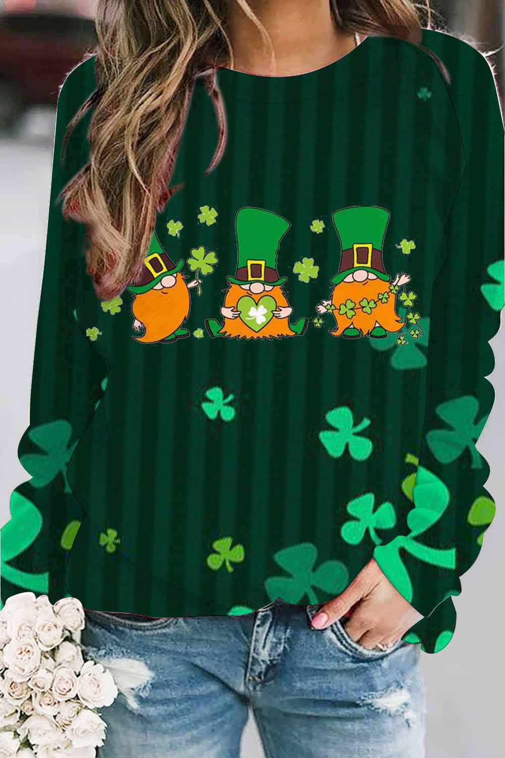 Casual Ireland Leprechauns Lucky Shamrocks Paid Printed Sweatshirt