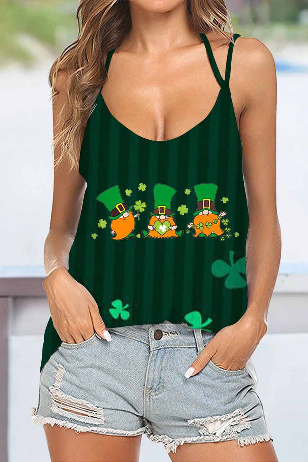 Casual Ireland Leprechauns Lucky Shamrocks Paid Printed Halter Top