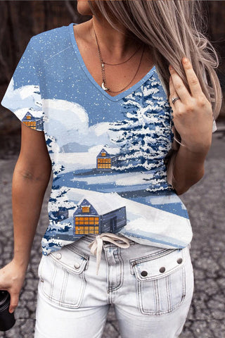 Holzhaus im Schnee-T-Shirt