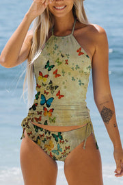 Butterflies Matcha color Halter Swimsuit