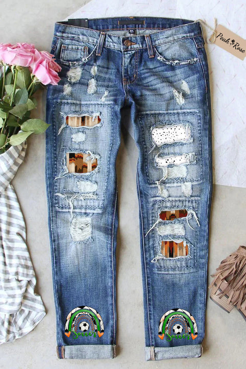 Western Vintage Soccer Polka Aztec Ripped Denim Jeans