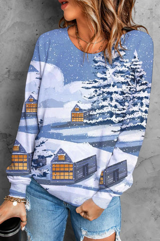 Holzhaus im Schnee-Sweatshirt
