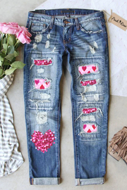 Valentine's Day Pink Glitter Heart Denim Jeans