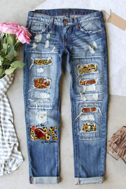 For The Love Of The Rugby Football Game Printed Ripped Denim Jeans