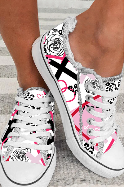 Love Leopard Plaid Graffiti Pattern Lace Up Canvas Shoes Sneakers