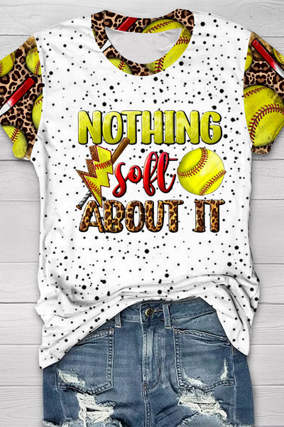 Western Nothing Soft About It Softball Sport Polka Dots Print O-neck Short Sleeve T-shirt
