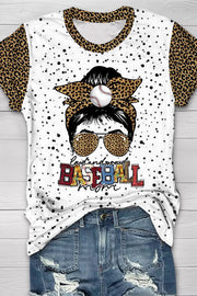 Loud and Proud Baseball Mom Leopard Round Neck Short Sleeve T-shirt