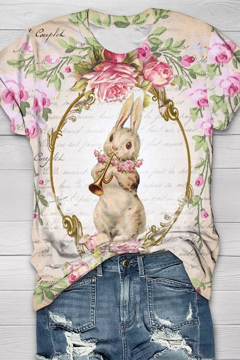 Horn Blowing Musical Instrument Bunny O Neck T-shirt