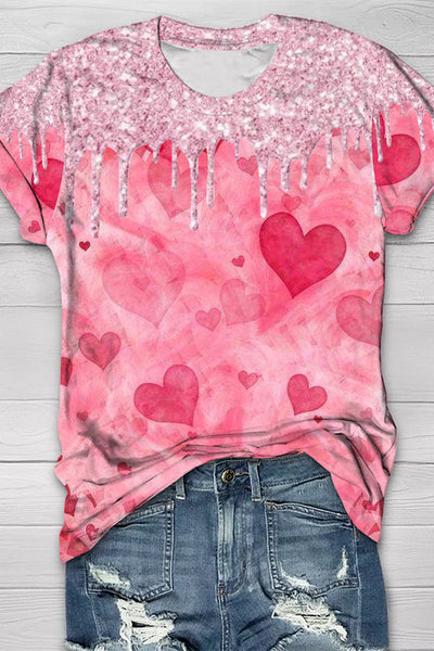 Pink Heart Bleached T-Shirt