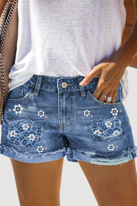 Floral Print Denim Shorts