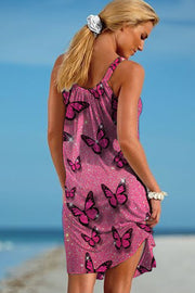 Pink Glitter Butterflies Beach Sleeveless Dress