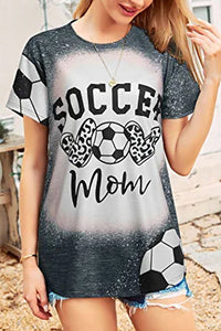 Soccer Mom Leopard Heart Bleached Print T-Shirt