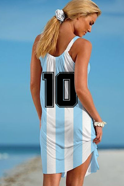 Blue Stripe Game Day Soccer Beach Sleeveless Dress