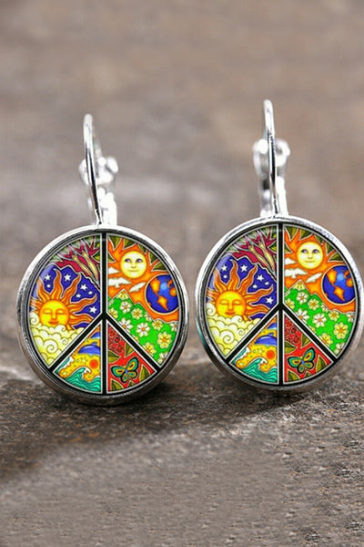 Sun With Starry Moon Peace Sign Vintage Resin Crafts Earrings