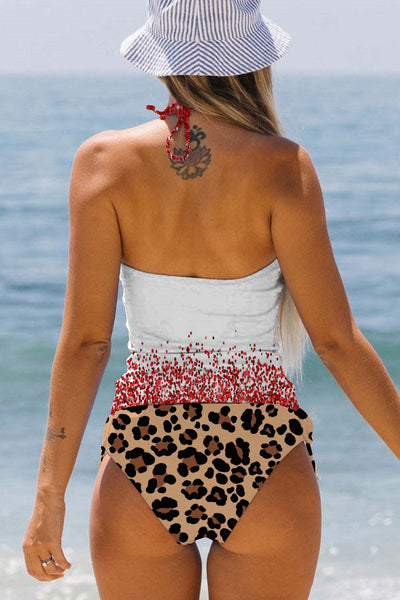 Glitter Leopard Love Print Bikini Swimsuit