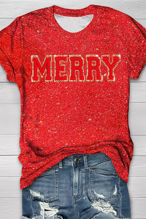 Chenille Patch Frohe Weihnachten T-Shirt