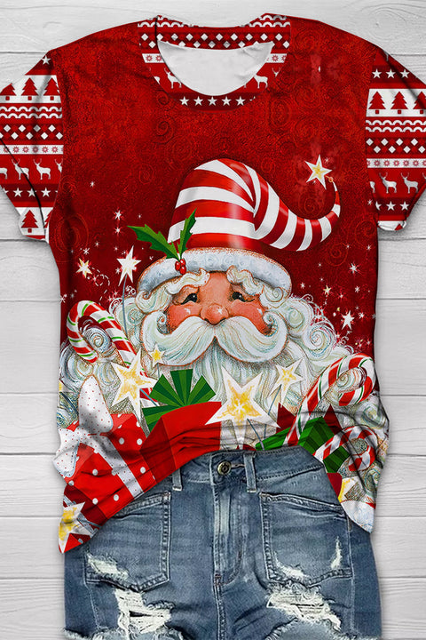 Vintage Oil Painting Santa Claus Pattern T-shirt