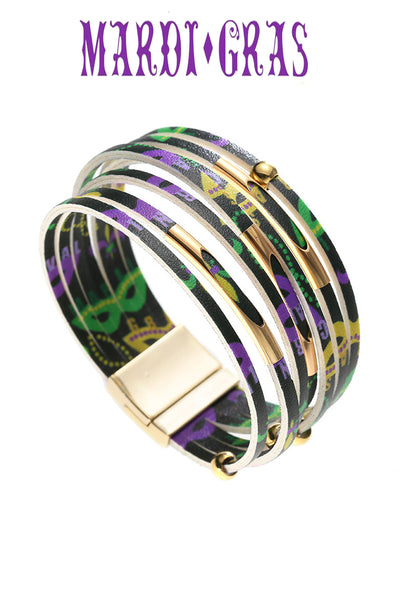 Tricolor Mardi Gras Carnival Alloy Pipe Magnet Buckle Bracelet