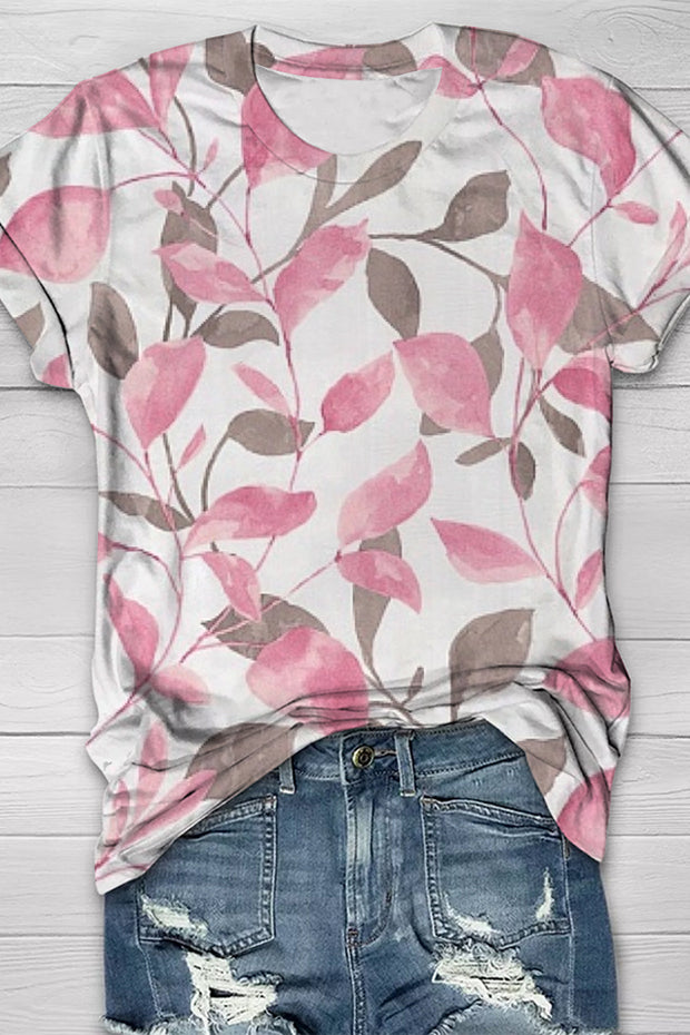 Watercolor Leaves Leaf Print T-Shirt