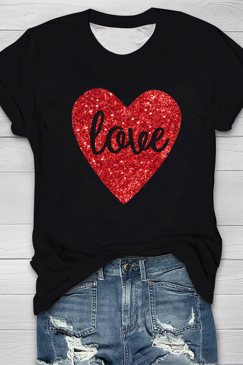 Glitter Heart-shape Print T-Shirt