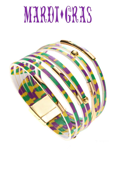 Tricolor Mardi Gras Carnival Alloy Pipe Magnet Buckle Bracelet
