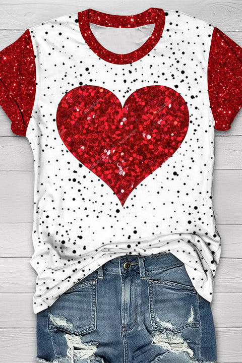 Glitter Red Heart Bleached T-Shirt