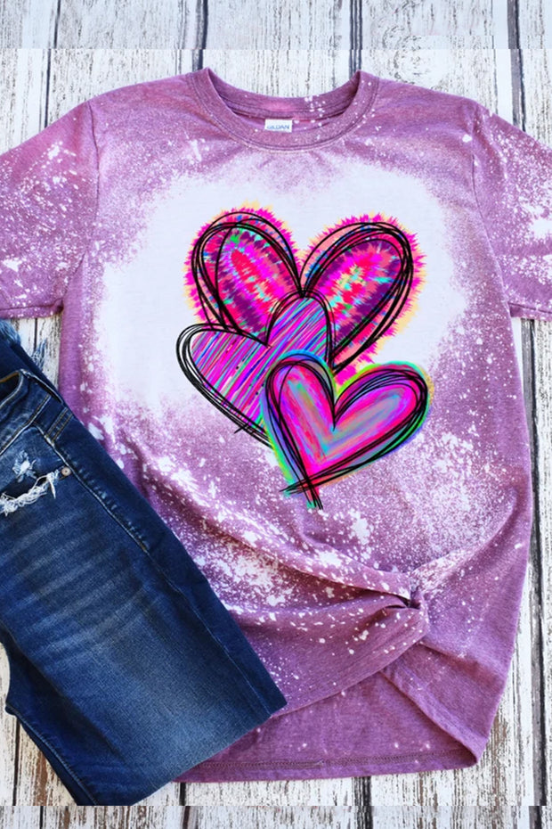 Watercolor Heart Tie Dye Bleached T-Shirt