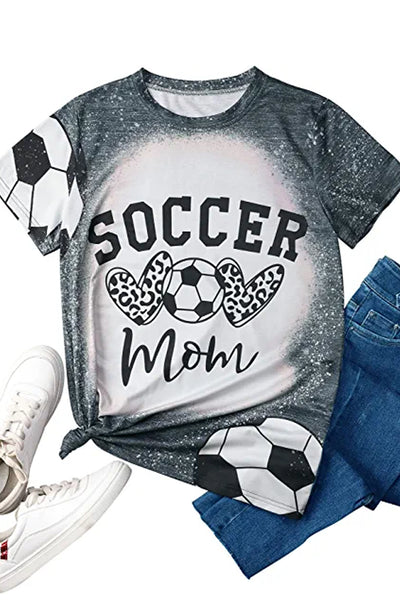 Soccer Mom Leopard Heart Bleached Print T-Shirt
