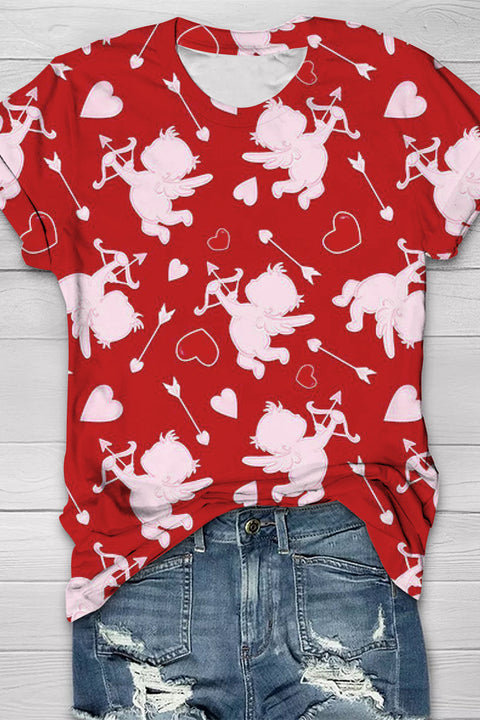 Cupid Full Print Vintage Casual T-Shirt