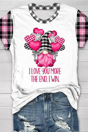 Gnomes Love Heart-Shaped Balloons Plaid Polka Print T-Shirt