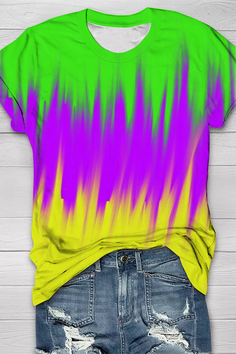 Vintage Mardi Gras Purple Green And Gold Tie Dye Print V Neck T-Shirt