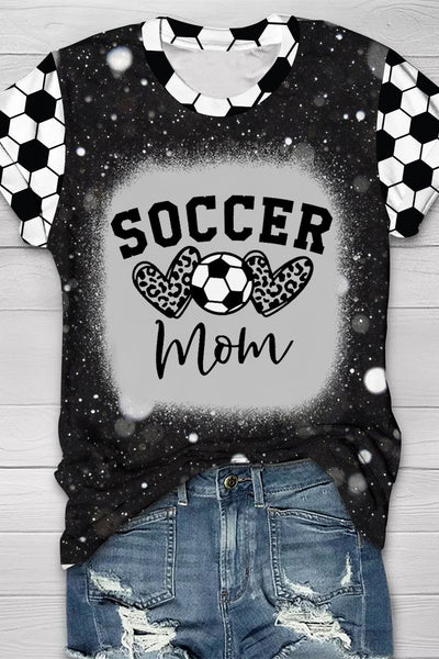 Soccer Mom Leopard Heart Print Bleached T-Shirt