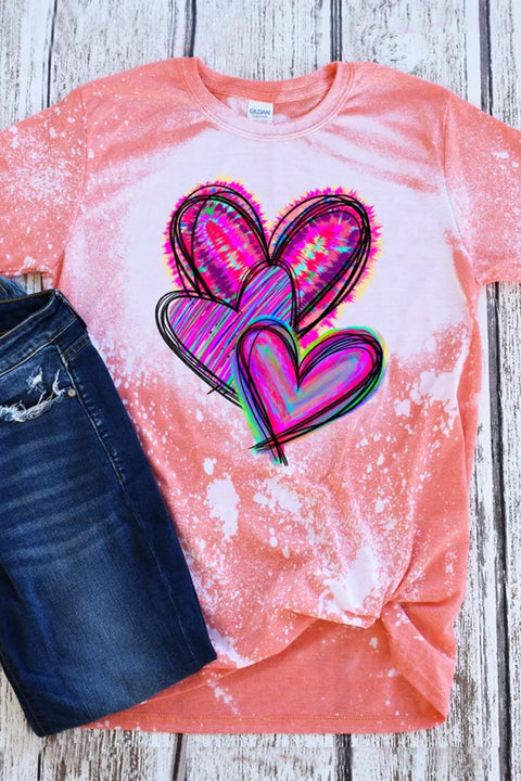 Watercolor Heart Tie Dye Bleached T-Shirt