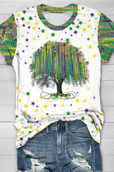 New Orleans Mardi Gras Watercolor Bead Tree Print T-Shirt