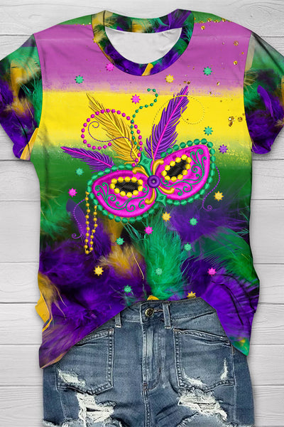 Mardi Gras Carniva Neon Feathers Short-sleeved T-shirt Top