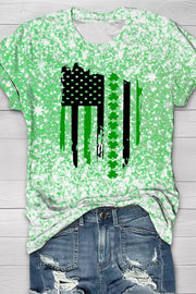 Glitter Background Textured Spotted Lucky Clover Striped Flag T-shirt