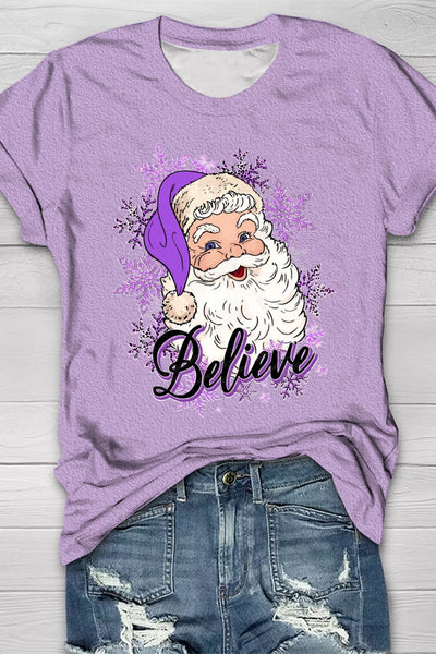 Lila Weihnachtssankt-Glauben-Druck-T-Shirt