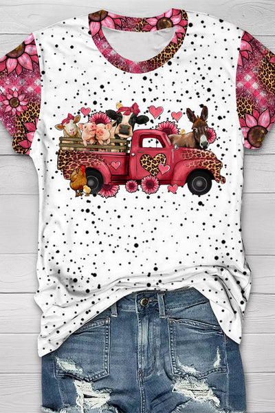Leopard Farm Animals Truck Print T-Shirt
