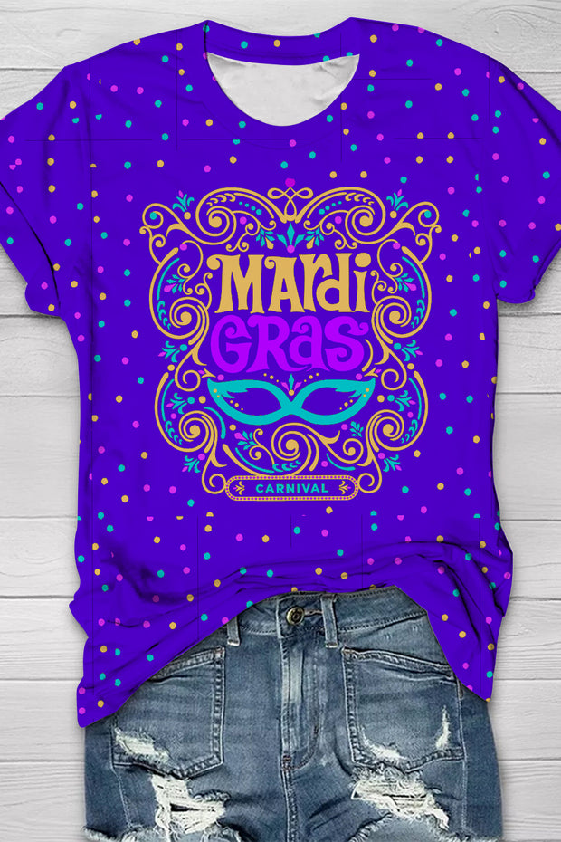 MArdi GRAS Mask Floral Font Purple T-Shirt