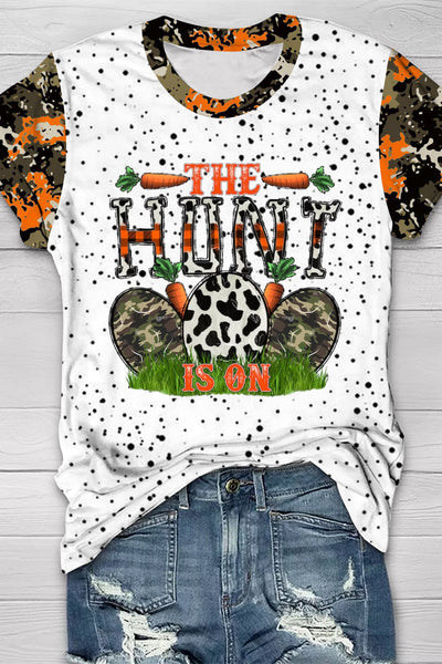 Casual The Hunt Is On Happy Easter ArmyGreen Carrot Eggs Printed O-neck Short Sleeve T-shirt