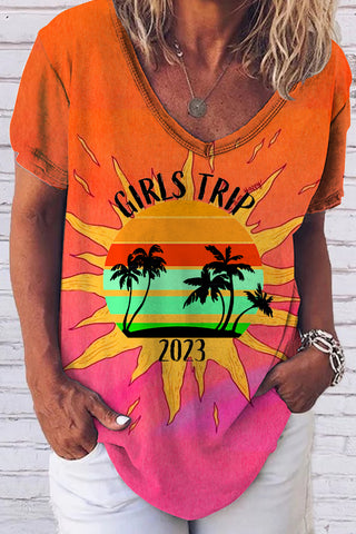 Vacation 2023 Palm Tree Summer Family  Besties Holiday Girl Trip Loose T-Shirt
