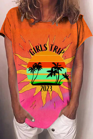 Vacation 2023 Palm Tree Summer Family  Besties Holiday Girl Trip Plaid T-shirt