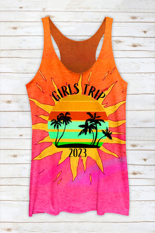 Vacation 2023 Palm Tree Summer Family  Besties Holiday Girl Trip Racerback Tank Top