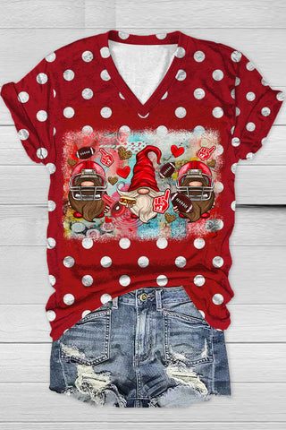 Red Retro Pastoral Polka Dot Style And Three Midgets Western American Football V Neck T-shirt