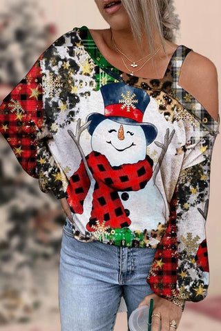 Snowflake And Snowman Off-shoulder Blouse