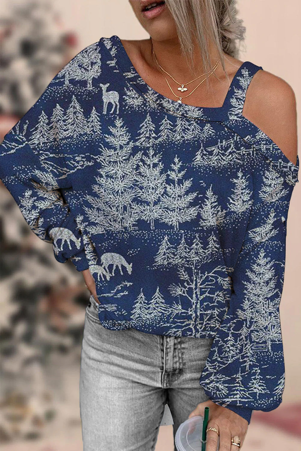 White Pine Trees Off-shoulder Blouse