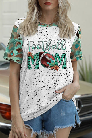 Casual Football Mom Leopard Polka Round Neck Short Sleeve T-shirt