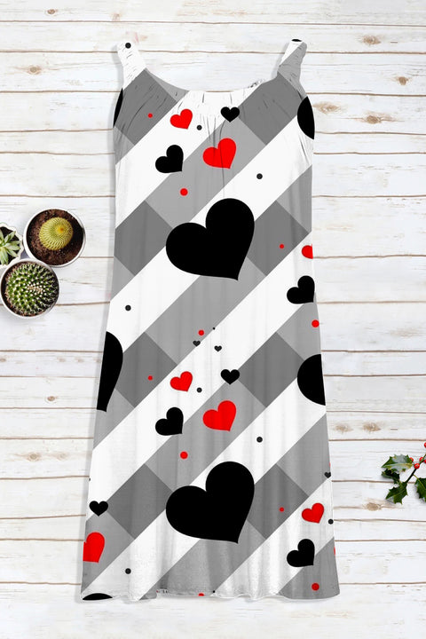 Striped Heart Print Sleeveless Dress