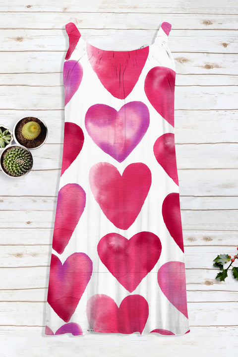 Love Pink Heart-Shaped Print Sleeveless Dress